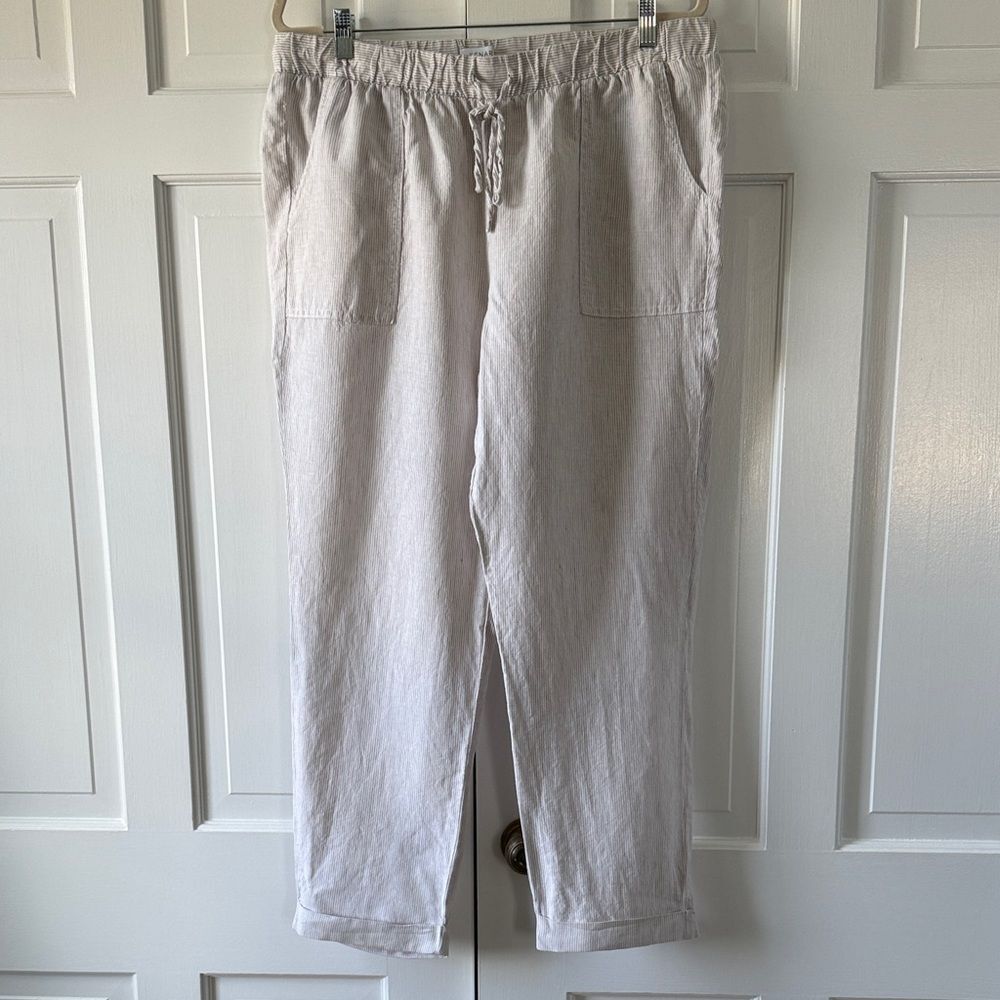 Kenar Women's Casual Drawstring Linen Joggers Tan Natural XL